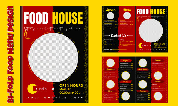 Bi-fold restaurant food menu template design A4 flyer, banner, poster and free illustration
