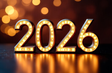 gold numbers 2026 on a black background. New Year's Eve celebration. greeting card