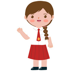 Illustration Indonesian student. cartoon of a smiling schoolgirl. Clip art student wearing uniform.