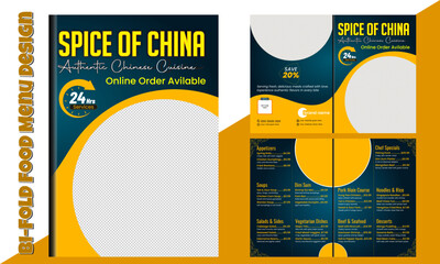 Bi-fold restaurant food menu template design A4 flyer, banner, poster and free illustration