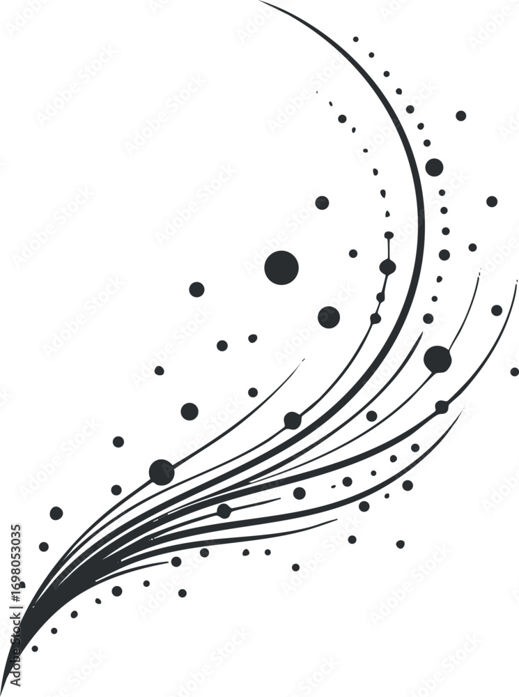 Poster abstract black and white design featuring flowing lines and dots for creative backgrounds. black on 