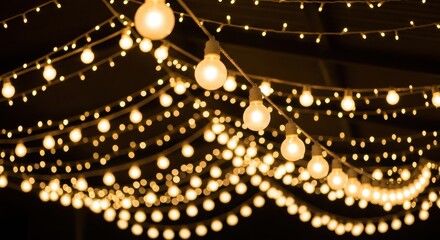String Lights at Night: Warm Glowing Bulbs, Festive Decoration