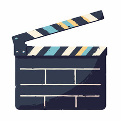 Obraz premium Clapperboard — hinged slate with diagonal clap stripe, film title lines faintly ruled, white background