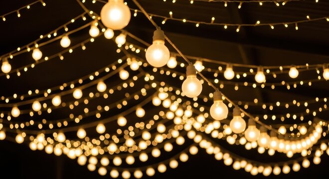String Lights at Night: Warm Glowing Bulbs, Festive Decoration