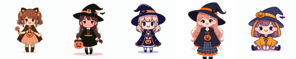 cute girl vector in halloween costume