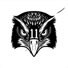 Obraz premium Stylized Black and White Owl Face with Number 11.
