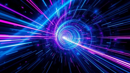 Futuristic Hyperspace Warp Speed Tunnel with Neon Light Streaks**  Time Warp Digital Artwork series ar 16:9

