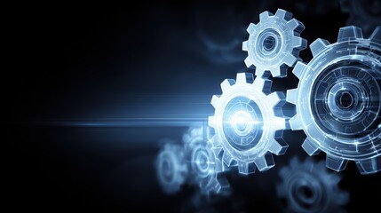 Innovative Tech Gears in Motion on a Dark Backdrop Perfect for Dynamic Business Presentations and HighTech Concept Articles, Boosting Creativity and Encouraging Innovation.