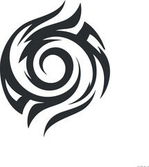 An abstract swirl design featuring bold curves and dynamic lines in black and white. Black on transparent background.