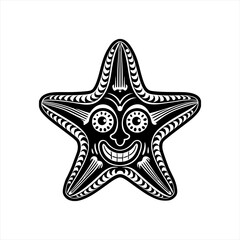 Tribal Starfish Face Illustration.