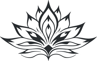 Fototapeta premium Stylized black lotus flower design perfect for art, decoration, and spiritual themes. Black on transparent background.