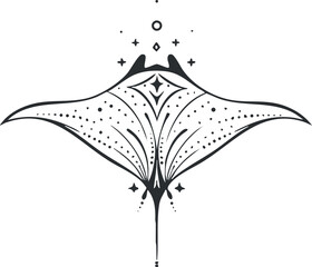 Fototapeta premium Stylized illustration of a manta ray featuring intricate patterns and abstract designs. Black on transparent background.