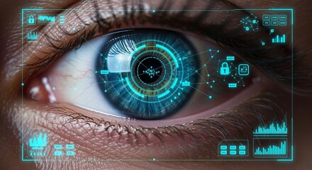 Futuristic Human Eye with Digital Interface and Data Visualization
