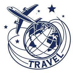 Modern travel agency logo featuring a stylized airplane and globe