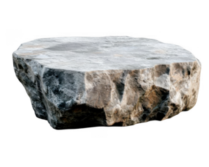 Large flat rock with textured surface is displayed on transparent background