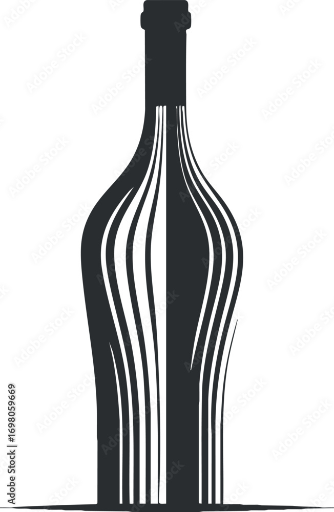 Poster stylized silhouette of a bottle with flowing lines creating an abstract design. black on transparent