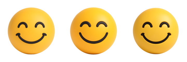 Set For yellow smiling emojis isolated on transparent background