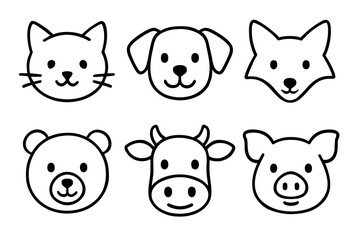 Outline icons of cat, dog, fox, bear, cow, and pig faces