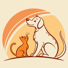 Adorable pet shop logo featuring a cute dog and cat silhouette in a playful design