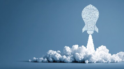 Bold LightbulbShaped Rocket Launching into a Dreamy Cloud Sky, Perfect for Inspiring Innovation and Success in Creative Projects.