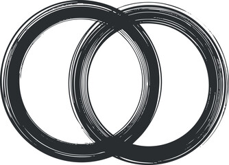 Stylized illustration of intertwined circles representing unity and connection in a modern design. Black on transparent background.