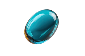 Teal, oval, glassy gem-like object, floating