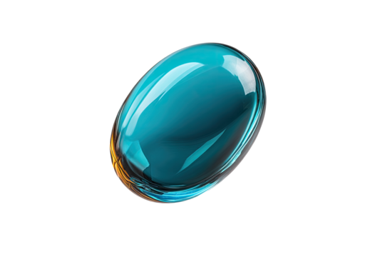 Teal, oval, glassy gem-like object, floating