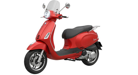 Red Vespa scooter, retro Italian transport isolated PNG with Transparent Background