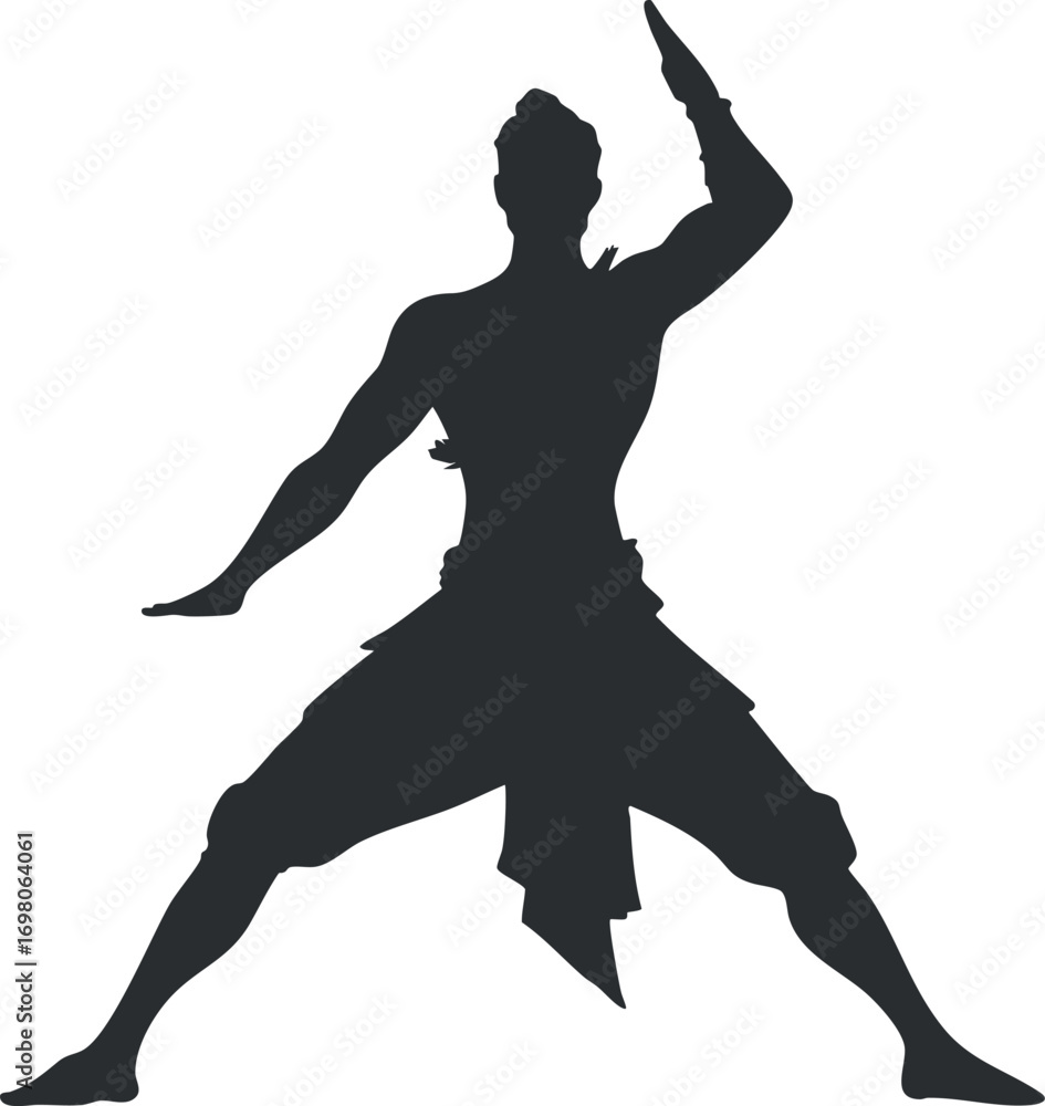 Poster a dynamic silhouette of a dancer showcasing movement and expression in an artistic pose. black on tr