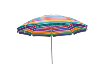 Colorful striped beach umbrella on transparent background