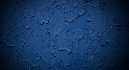 Deep blue textured wall, rough surface, uneven pattern, dark vignette, ideal background for design projects, showcasing depth and texture