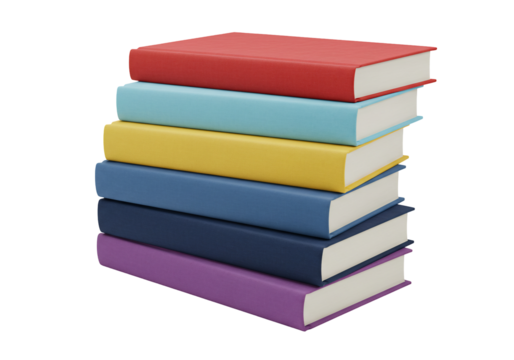 Colorful stack of books on transparent background