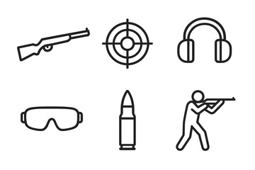 Vector icons of shooting range equipment and symbols