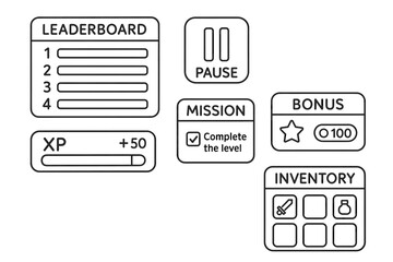 Minimalist game ui elements for leaderboard, xp, and inventory display