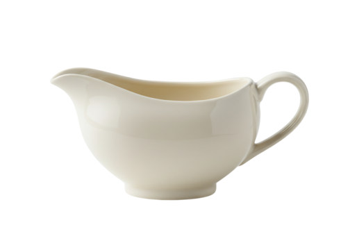 Creamy white sauce boat elegant tableware serving dish kitchen utensil ceramic porcelain simple design food serving restaurant decor homeware isolated transparent background