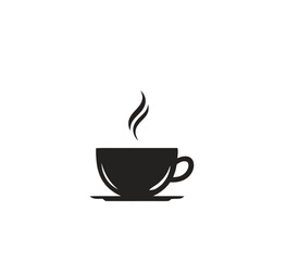 Simple Black Coffee Cup Icon:  Steaming Beverage, Minimalist Design, Paper Cutout Style.