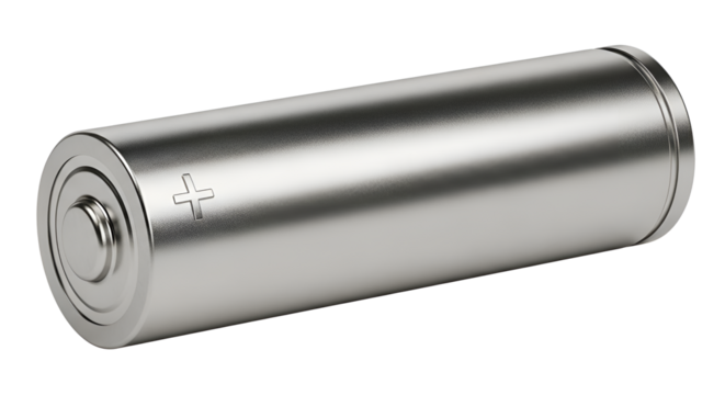 Silver AA battery for powering electronics isolated PNG with Transparent Background - Powered by Adobe