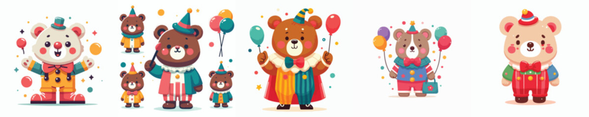 cute bear vector dressed as a clown