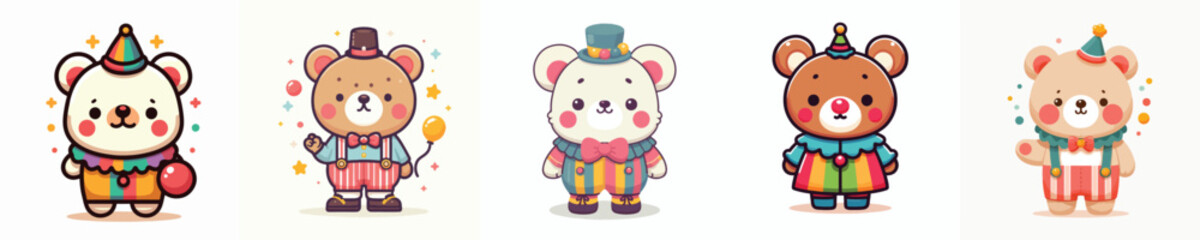 cute bear vector dressed as a clown