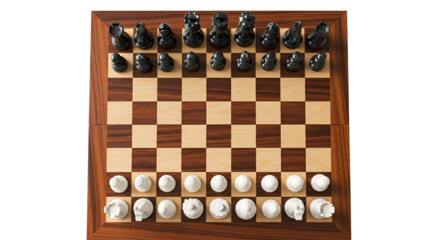 Chess board with black and white pieces ready for a game isolated PNG with Transparent Background