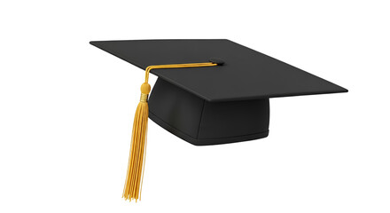 Black graduation cap with gold tassel isolated PNG with Transparent Background