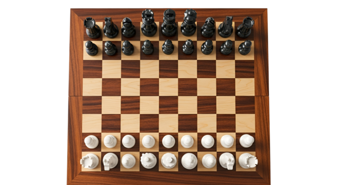 Chess board with black and white pieces ready for a game isolated PNG with Transparent Background - Powered by Adobe