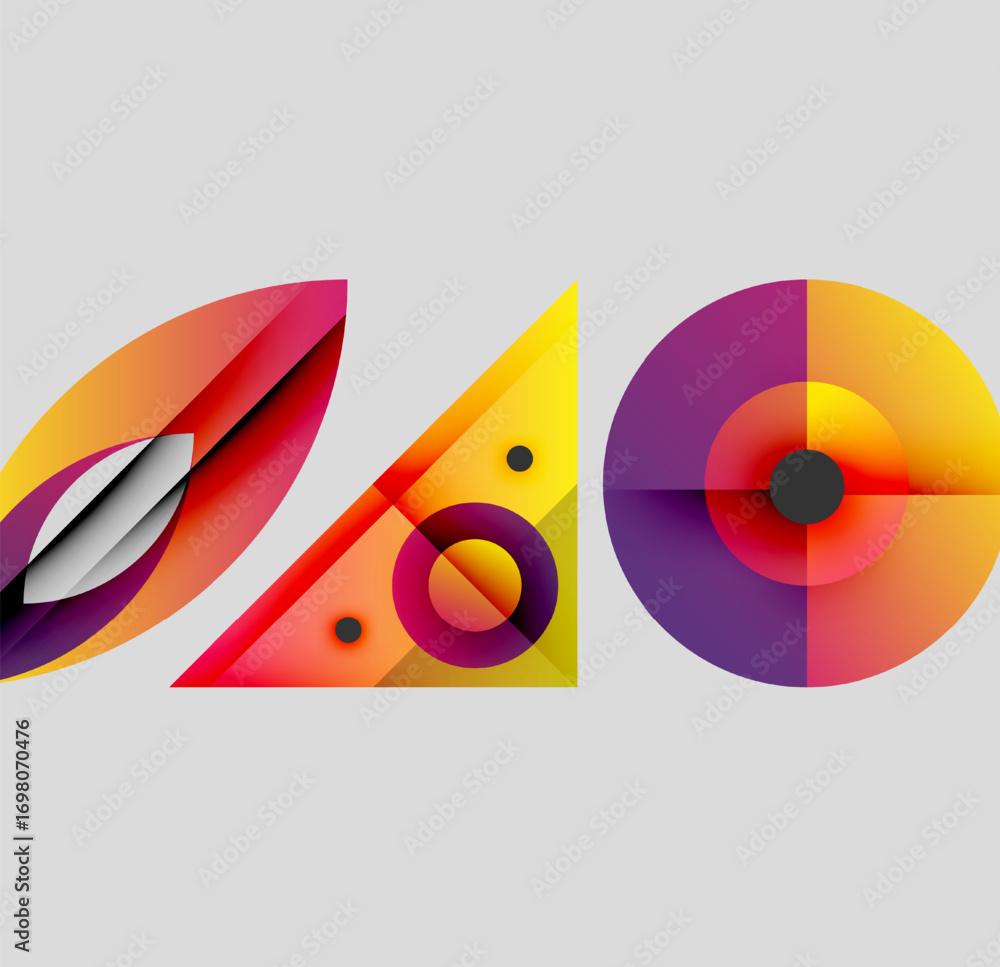 Poster abstract geometric shapes, vibrant colors, dynamic composition. modern design elements create visual