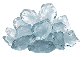 Crystals cluster translucent ice texture light blue transparent background geode mineral facets pile group collection