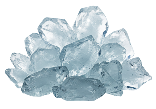 Crystals cluster translucent ice texture light blue transparent background geode mineral facets pile group collection
