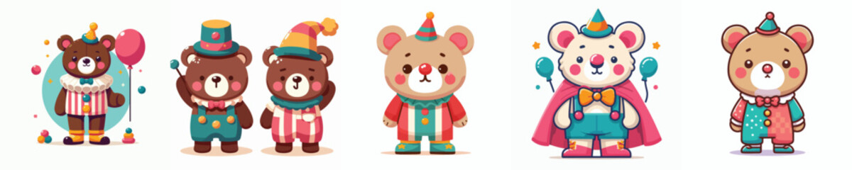 cute bear vector dressed as a clown