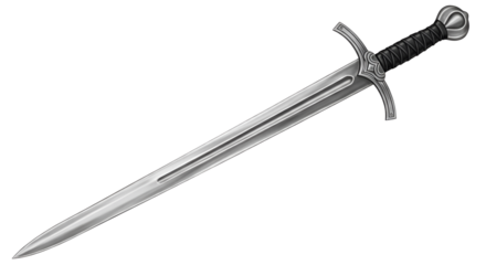 Medieval sword with wrapped handle isolated PNG with Transparent Background