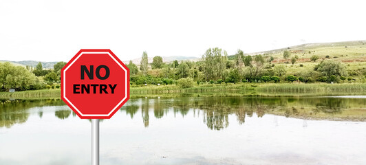 no entry sign on clouds dead end road, end of road background
