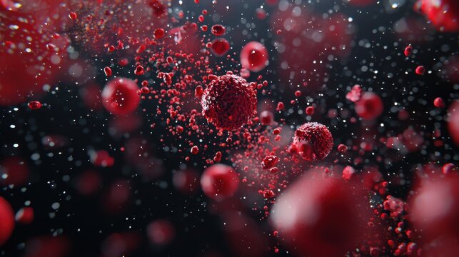 Red blood cells in abstract micro-level view. Concept of biology, medicine, disease, or healthy cell. For medical and scientific presentation.