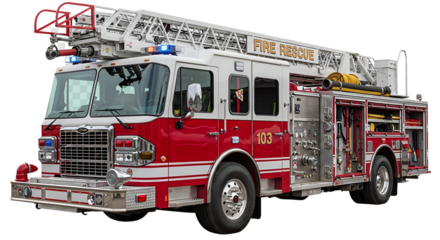 Fire Rescue truck vehicle isolated PNG with Transparent Background